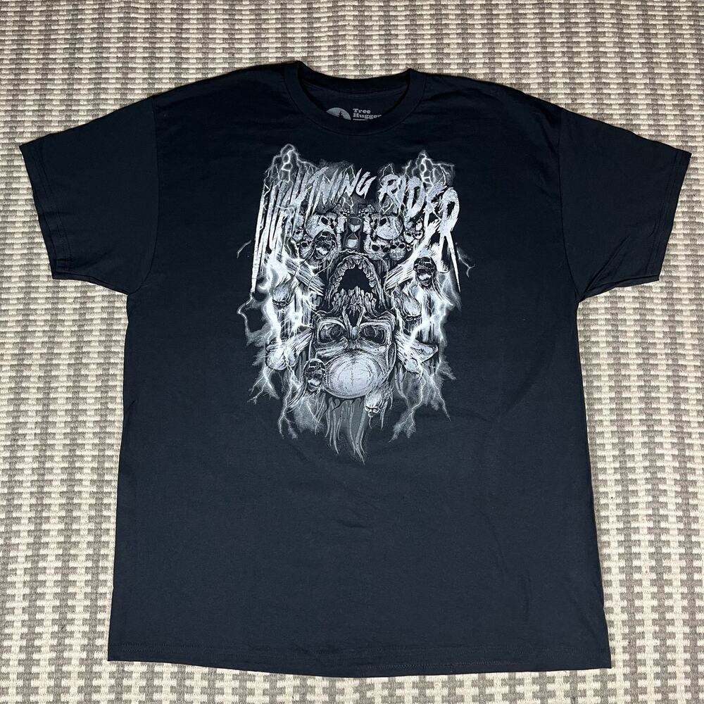 Tree Hugger Nation Lighting Rider Skull Black Tee T Shirt Men’s Sz XL‎ New